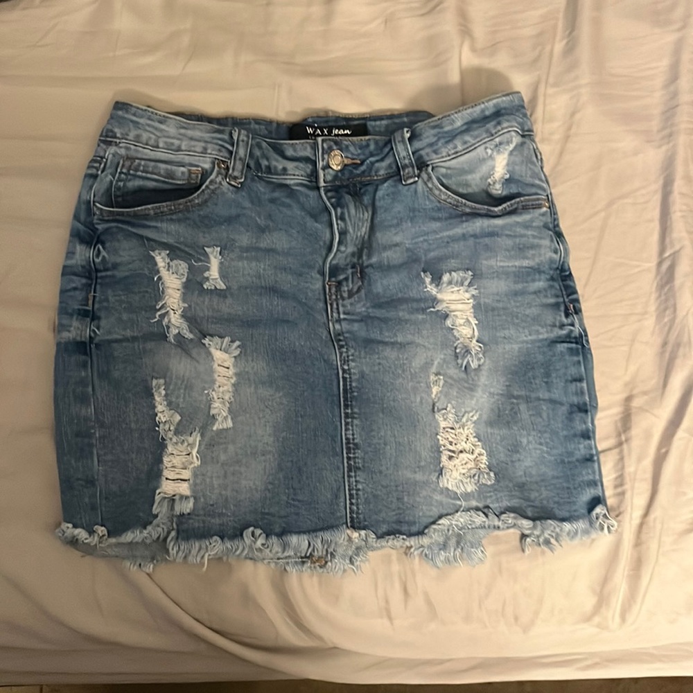 Wax Jean Distressed Denim Skirt